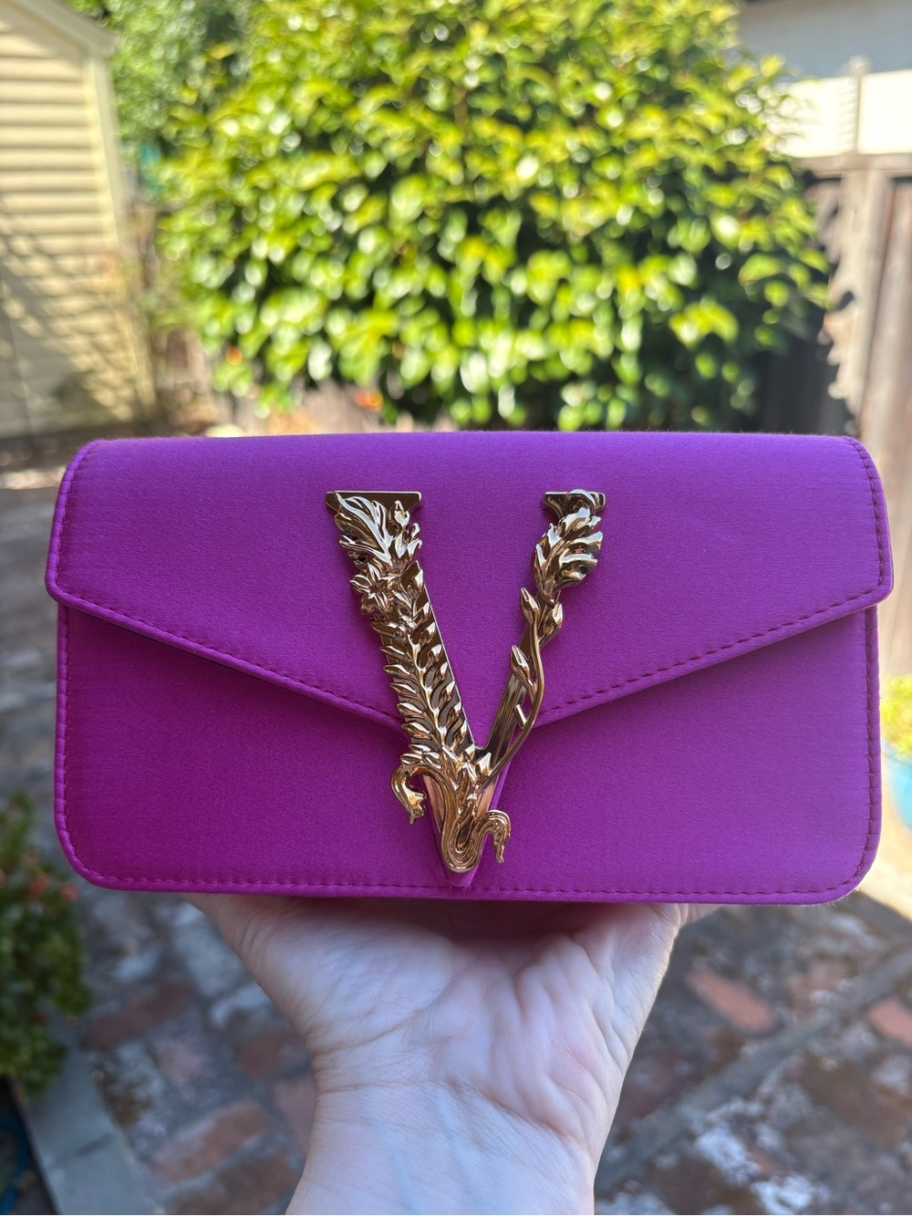 NWT Versace mini satin evening bag with chain, dust bag and COA